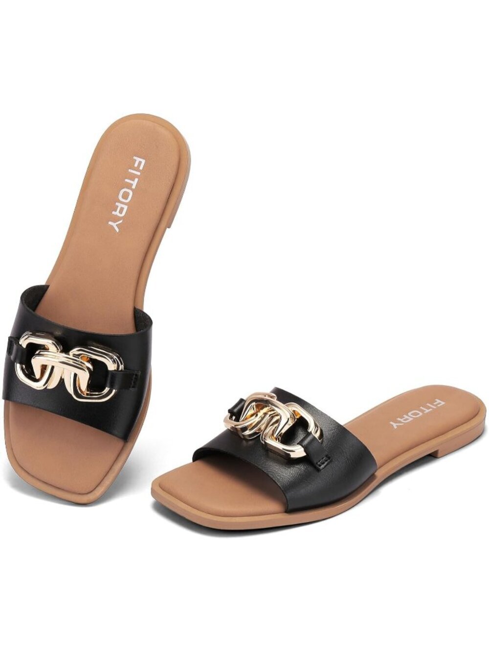 Women's Black Flat Slides With Soft Vegan Upper Leather Slippers Causal